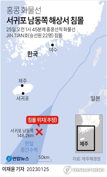 “JIN TIAN”号沉没海域示意图 韩联社