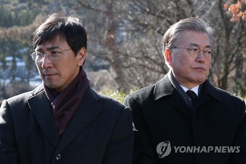 资料图片:安熙正（左)和文在寅（韩联社）