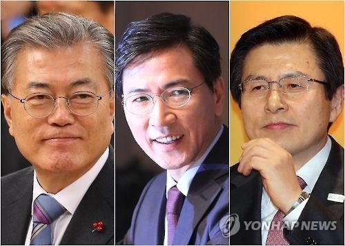 从左依次为文在寅、安熙正、黄教安。（韩联社）