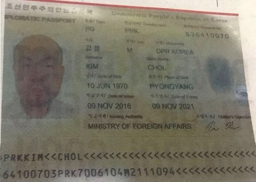 金正男使用的名为“金哲”的护照 （韩联社/推特截图）