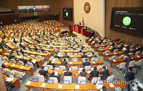 资料图片：韩国国会全体会议现场照（韩联社）