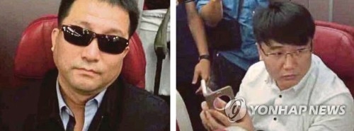 金正男遇刺案涉案人、朝鲜驻马大使馆二等秘书玄某（左）和高丽航空职员金某（韩联社）