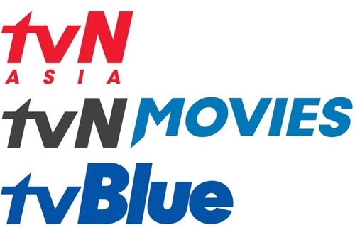 图为CJ娱乐在东南亚开设的韩流频道tvN ASIA、tvN Movies和tv Blue的标志。（韩联社/希杰娱乐提供）