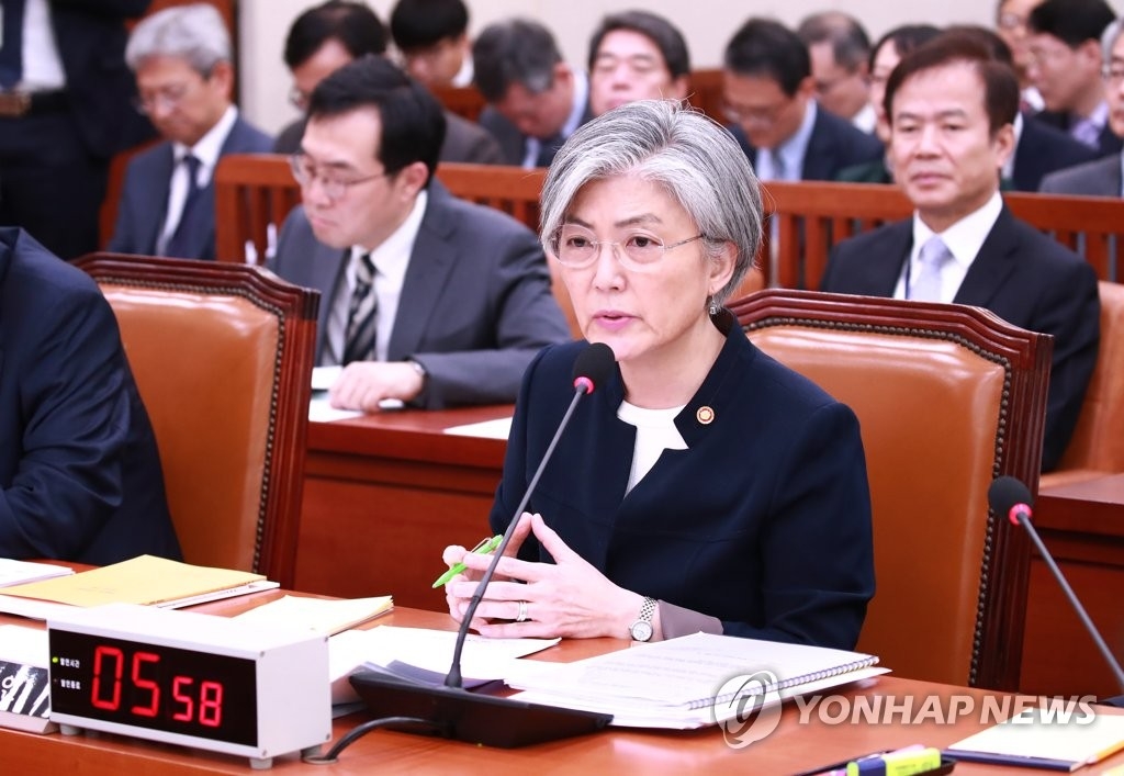 10月30日，在国会，韩国外长康京和出席国会外交统一委员会对外交部的国政监查。（韩联社）