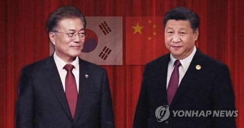 资料图片：韩国总统文在寅（左）和中国国家主席习近平（韩联社）