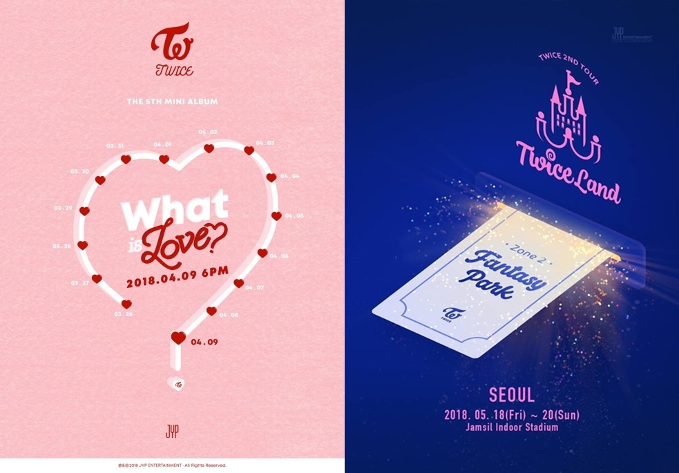 TWICE回归日程表（左）和演唱会海报（韩联社/JYP娱乐提供）
