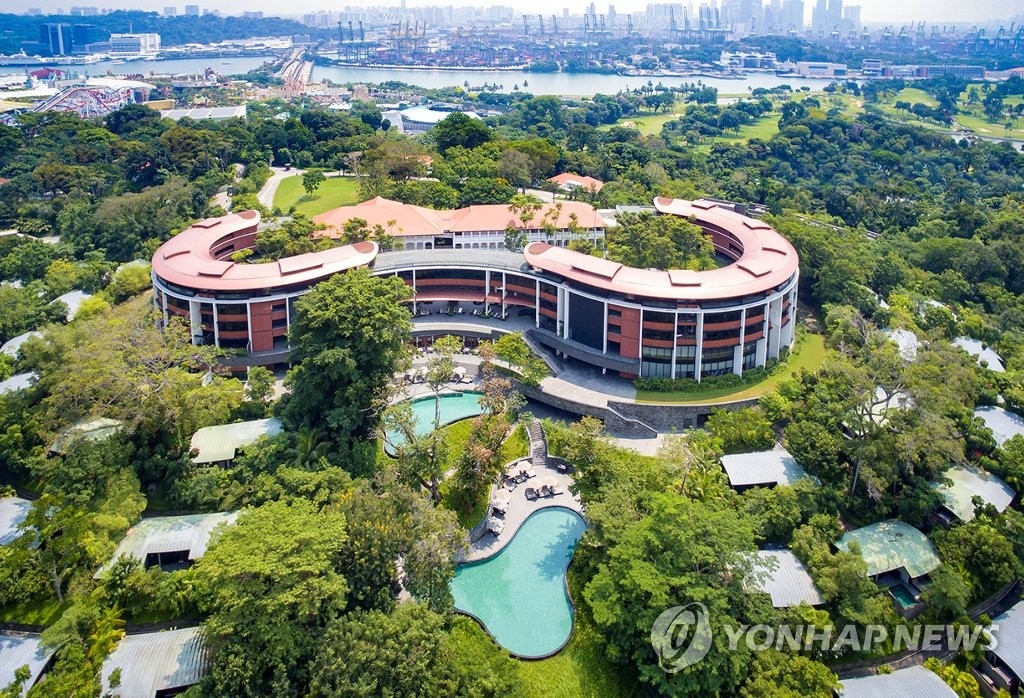 图为朝美首脑会谈举办地——新加坡圣淘沙岛嘉佩乐酒店。（韩联社）