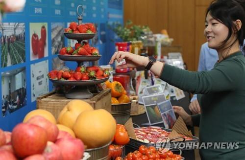 资料图片：这是3月4日在韩国中央政府世宗办公大楼举行的农产品出口企业洽谈会现场照。（韩联社）