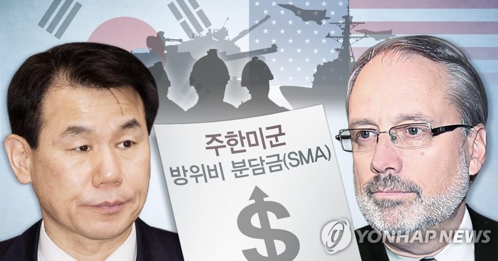 韩方首席代表郑恩甫（左）和美方首席代表詹姆斯·德哈特 韩联社
