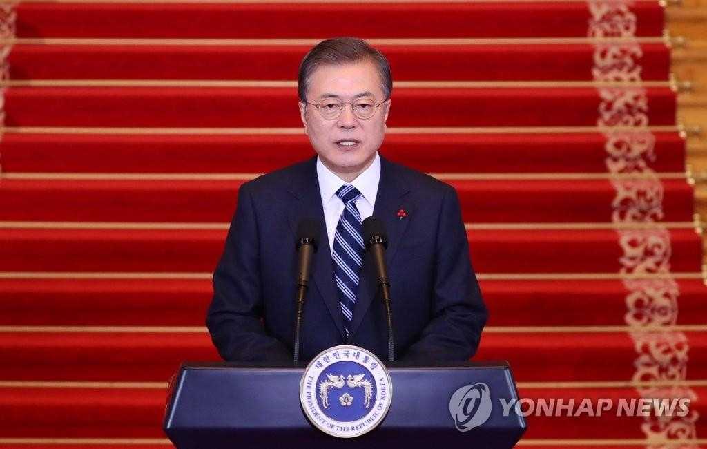 1月7日，在青瓦台，韩国总统文在寅发表新年贺词。 韩联社
