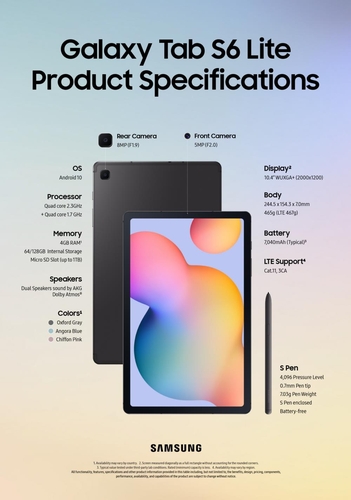三星电子新款平板电脑Galaxy Tab S6 Lite 三星电子新闻演播室供图（图片严禁转载复制）