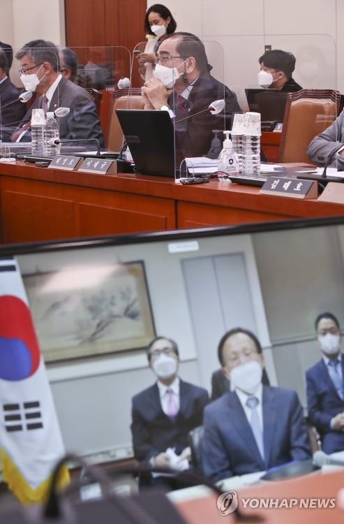 10月12日，韩国驻美大使李秀赫（下图）以视频形式出席国会外交统一委员会国政监查。 韩联社