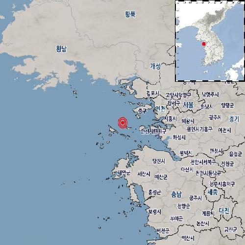 2月10日，韩国仁川瓮津西南海域发生2.1级地震。 气象厅供图（图片严禁转载复制）
