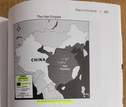 美国著名出版社麦格希教育（McGraw-Hill）出版的《AP世界史教材2021年版》第335页的地图错误显示韩国古代国家高句丽的领土为中国汉朝领土。 韩联社/韩国之友（VANK）供图（图片严禁转载复制）