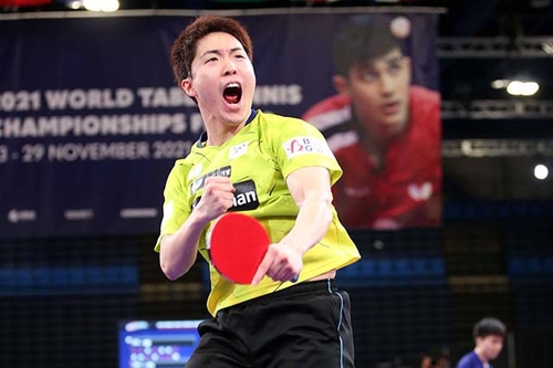 林钟勋高喊庆祝胜利。 大韩乒乓球协会供图（图片严禁转载复制）