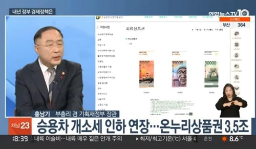 12月20日，洪楠基做客韩联社TV一档新闻节目并介绍2022年经济及政策方向。 韩联社TV优兔截图（图片严禁转载复制）