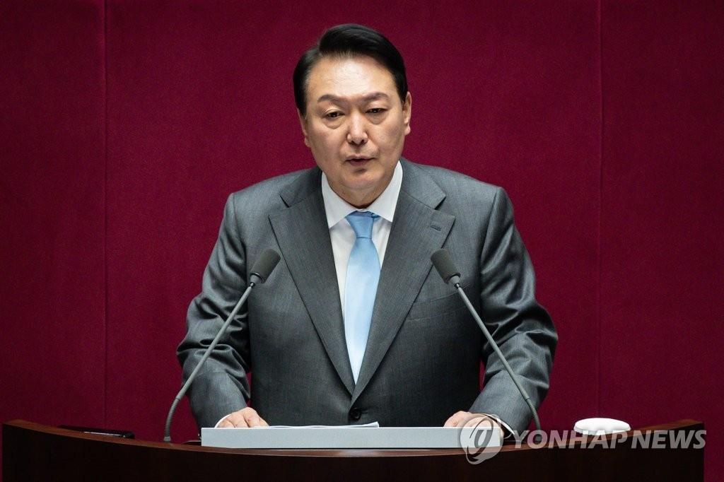 5月16日，在国会，韩国总统尹锡悦发表施政演说。 韩联社