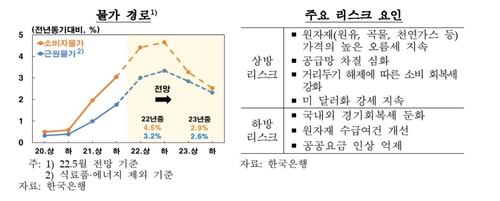 资料图片：CPI涨幅展望和风险 韩国央行供图（图片严禁转载复制）