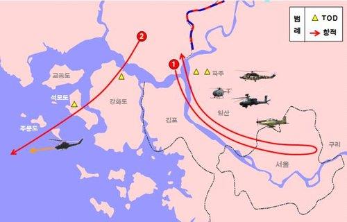 韩国联合参谋本部向国会提交的朝鲜无人机航迹 韩联社/国会国防委员会供图（图片严禁转载复制）