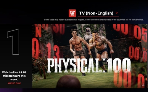 《Physical：100》在奈飞官方统计中位居非英语圈地区电视排行第一。 奈飞TOP10截图（图片严禁转载复制）