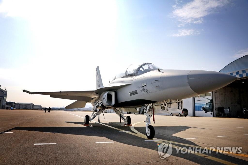 6月7日，在庆尚南道泗川市的韩国航空宇宙产业公司（KAI）总部，首架出口波兰的FA-50GF轻型战机下线仪式举行。图为韩国专为波兰打造的首架FA-50GF。 韩联社/KAI供图（图片严禁转载复制）