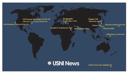美国三艘核航母在韩半岛附近海域集结 | 韩联社