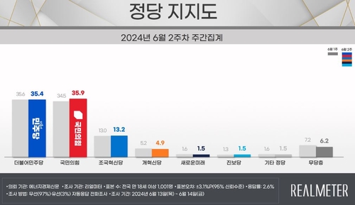 各政党支持率情况 Realmeter供图（图片严禁转载复制）