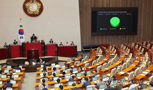 7月4日，在韩国国会，国会议长禹元植主持召开国会全体会议。 韩联社