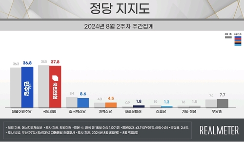 各政党支持率走势 Realmeter供图（图片严禁转载复制）