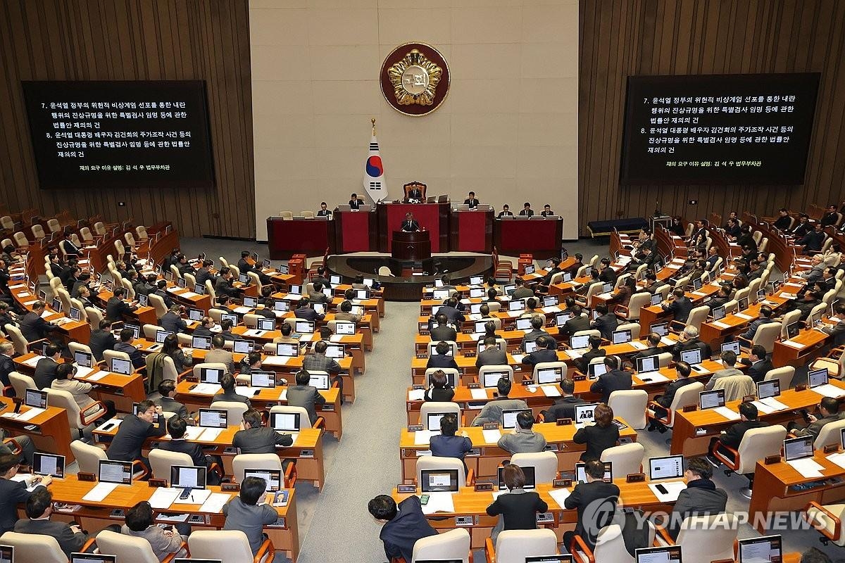 1月8日，在韩国国会大楼，国会召开全体会议，就《内乱独检法》和《金建希独检法》再次进行表决。 韩联社