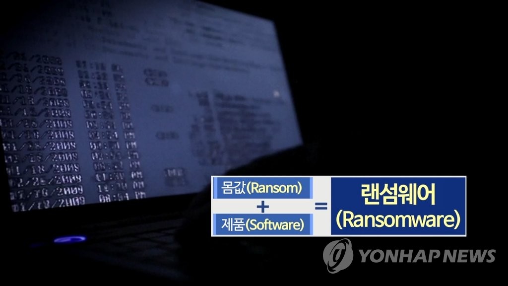 资料图片：勒索软件攻击示意图 韩联社/韩联社TV截图