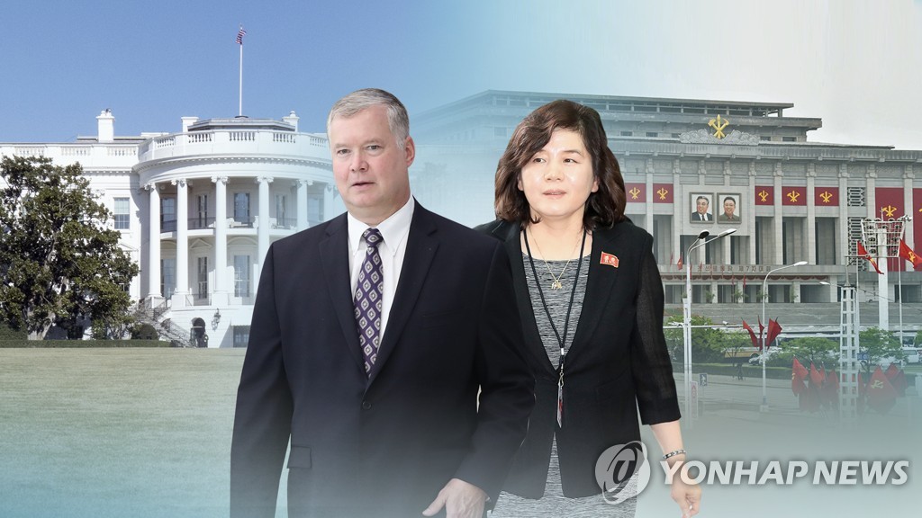 资料图片：左为比根，右为崔善姬。（韩联社/韩联社TV供图）