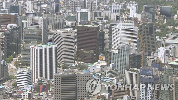 资料图片：韩国大企业高楼林立 韩联社TV供图