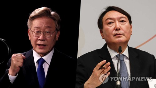 李在明（左）和尹锡悦 韩联社TV供图