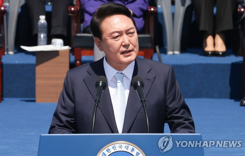 资料图片：5月10日，在国会，尹锡悦发表就职演说。 韩联社/国会摄影记者团