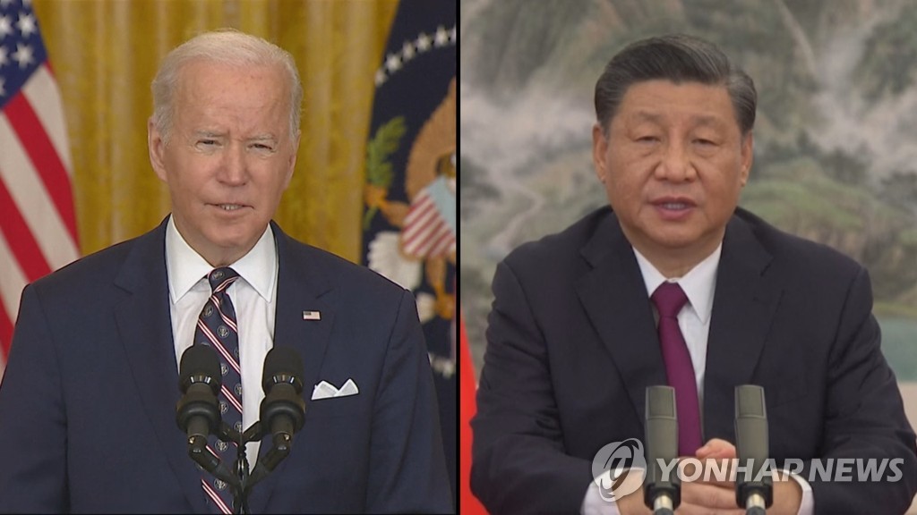 资料图片：美国总统拜登（左）和中国国家主席习近平 韩联社TV供图（图片严禁转载复制）