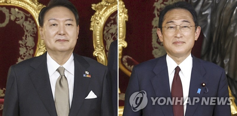 资料图片：韩国总统尹锡悦（左）和日本首相岸田文雄 韩联社