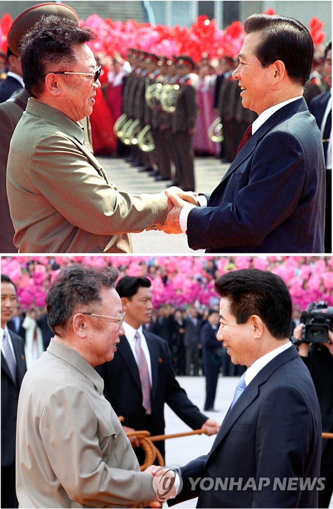 金正日2007年和2000年会晤时任韩国总统金大中和卢武铉时身穿野战夹克。 韩联社
