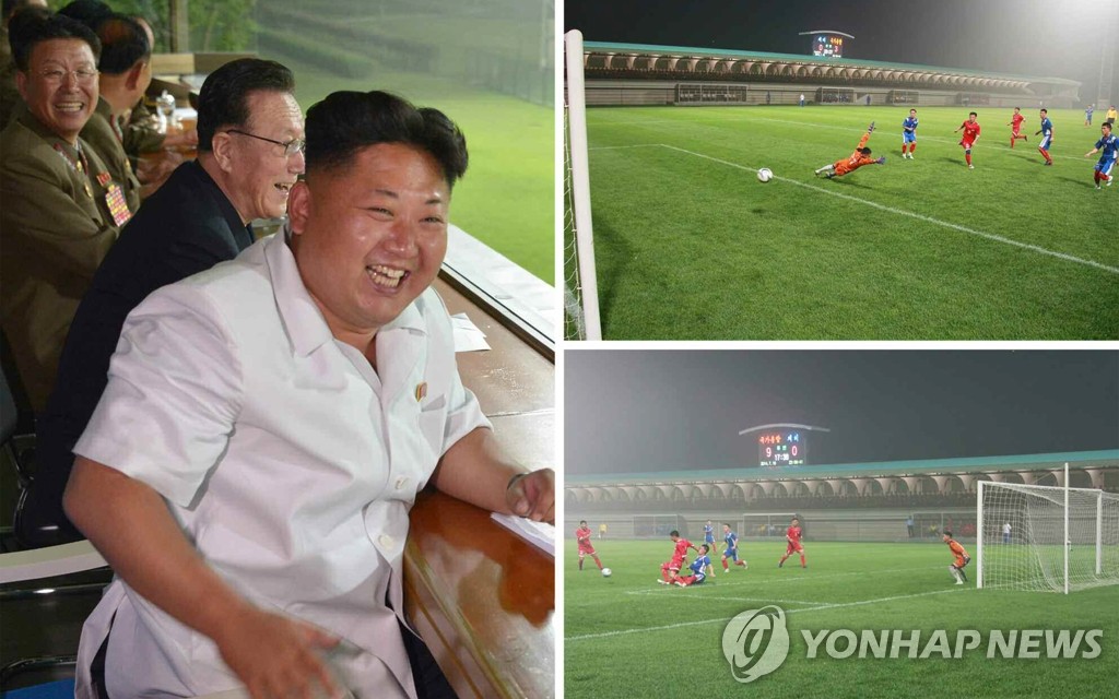金正恩观看朝鲜亚运男足热身赛