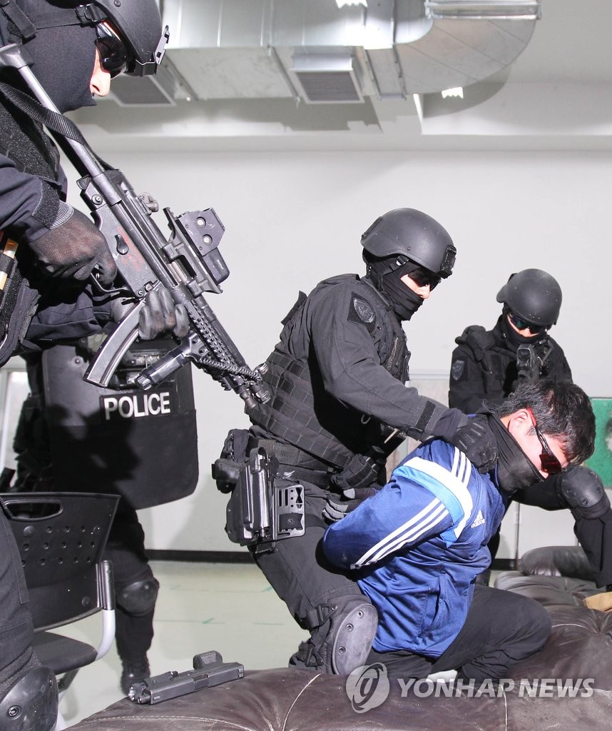 韩国特种警察开展反恐训练