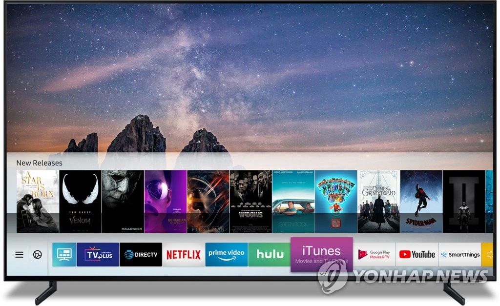 三星新款电视产品将配置苹果影音系统。（韩联社/三星电子供图）