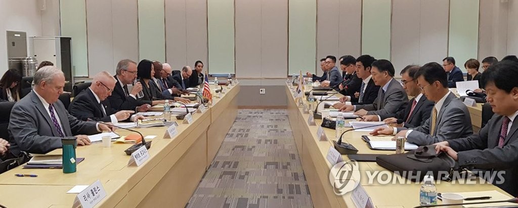 资料图片：第11份韩美防卫费分担特别协定第一轮谈判现场 韩联社/外交部供图（图片严禁转载复制