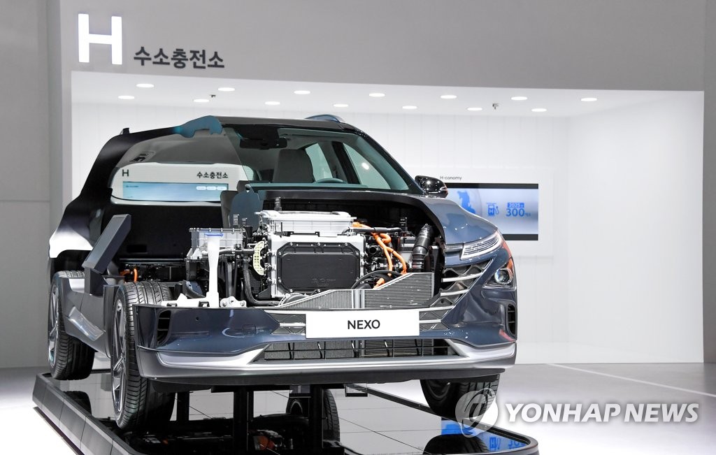 资料图片：现代汽车氢能电动汽车“NEXO” 现代起亚汽车供图（图片严禁转载复制）