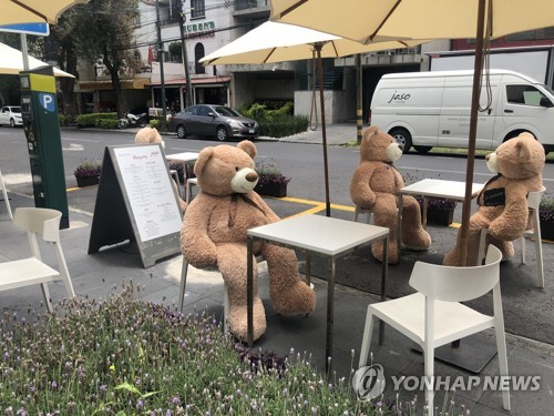 멕시코 카페 "곰과 함께 거리 두기 지켜요"