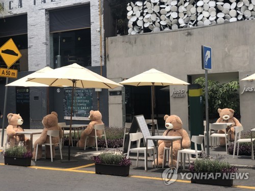 멕시코 카페 "곰과 함께 거리 두기 지켜요"