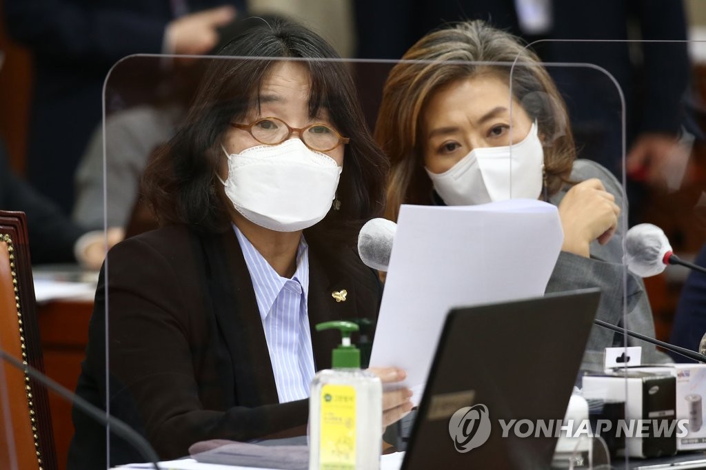 资料图片：前共同民主党议员尹美香（左）和梁李媛瑛 韩联社