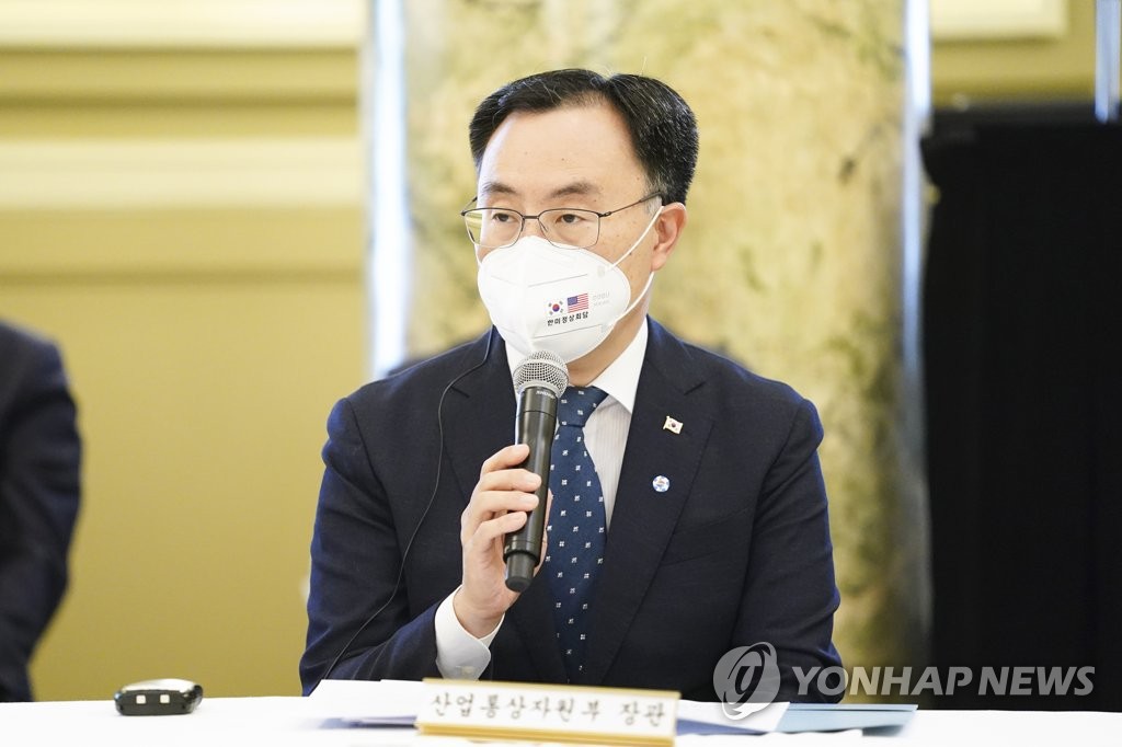 当地时间5月22日上午，在美国华盛顿，韩国产业通商资源部长官文胜煜出席韩美疫苗合作活动。 韩联社