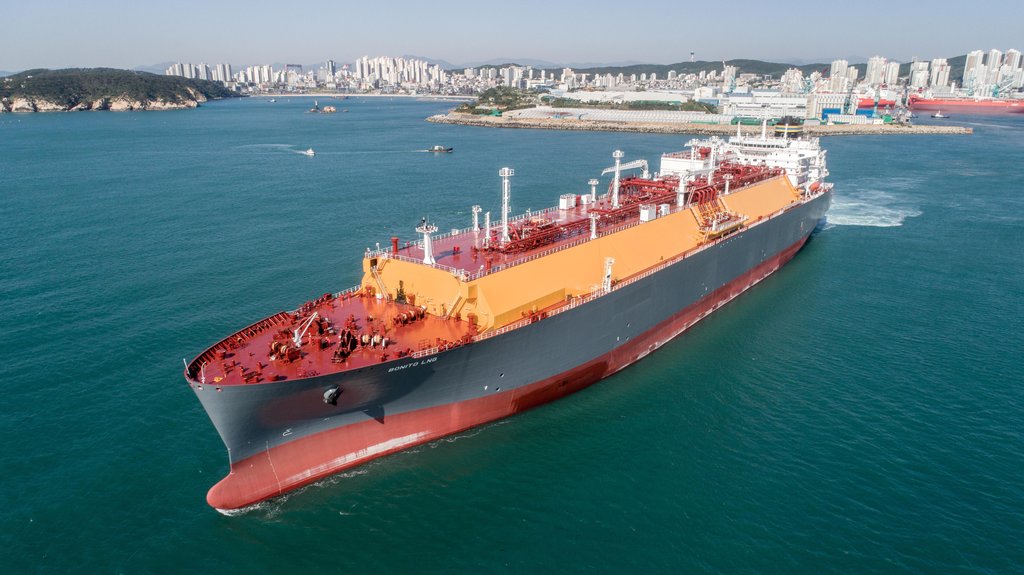 韩国造船海洋公司液化天然气运输船 现代重工集团供图（图片严禁转载复制）