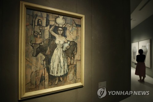 资料图片：李健熙生前收藏画作《牛与少女》 韩联社