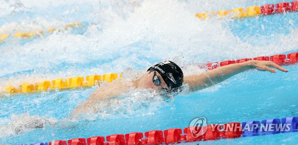 7月28日，在东京水上运动中心，黄宣优参加东京奥运会男子100米自由泳半决赛。 韩联社